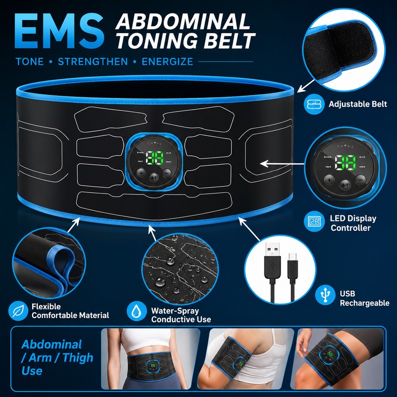 EMS Abdominal Muscle Stimulator Belt for Fitness Support – USB