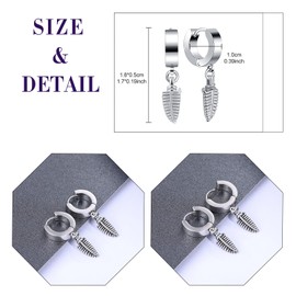 feilok feather Hoop Earrings for Women Men Stainless Steel Piercing Huggie Earrings Studs silver