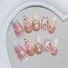 RikView Uñas postizas medianas de almendra, color rosa con diseño