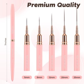 5PCS Nail Art Brushes Set with Pink Leather Case，【Metallic Material】 【Various Size】 【Light Weight】Nail Brush， Nail Brushes for Nail Art，Size：5mm,8mm,12mm,20mm,25mm, Pink