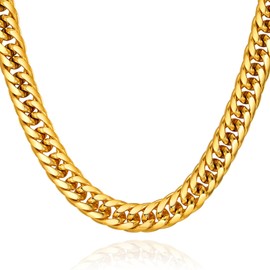 U7 Mens Punk Necklace 18K Gold Plated 12MM Thick Big Franco Curb Chain, Hip Hop Jewelry for Rapper, 30 Inches Long Chunky Links