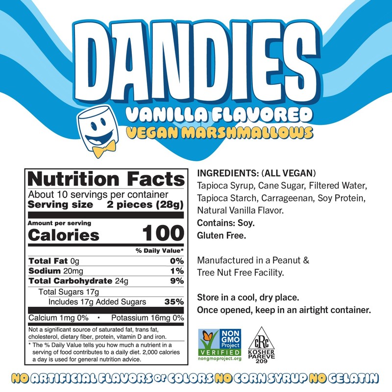 Dandies Original Vegan Marshmallows, No Artificial Flavorings, Food Dyes, Corn