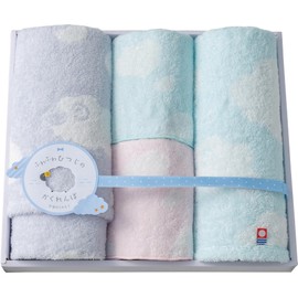 Imabari Towel Gift Set, Bath Towel, Face Towel, Wash Towel, Boxed, Made in Japan, Gift (Soft Sheep, Face Towel, 1 Wash Towel, 2 Towel Handkerchiefs)