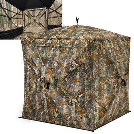 TIDEWE Hunting Blind 270°Full See Through with Windproof Curtain, Silent Magnetic Door & Sliding Windows, 2-3 Person Pop Up Ground Blind with Carrying Bag, 300D Portable Tent (FD Camo Half Seethrough)