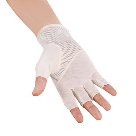 JISEN Men Sunscreen Fingerless Cotton Gloves UV Protection Driving Polyester Mittens A-Beige