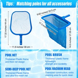 SiliFine 5 Pieces Swimming Pool Cleaning Kit 17.5'' Pool Brush Head with 47'' Telescopic Aluminum Pole Hot Tub Pool Leaf Skimmer Net Pool Vacuum Head Pool Pumice Stone with Handle for Pools Spas