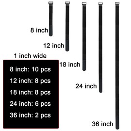 UONIKA 32 pcs 1-inch-wide Hook and Loop Cable Straps, 8"-12"-18"-24"-36" Adjustable Fastening Straps, Fixing and Organizing Cable Ties Set, Multi-Purpose Nylon Cinch Strap, Heavy-Duty Storage Straps