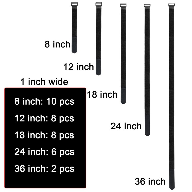 UONIKA 32 pcs 1-inch-wide Hook and Loop Cable Straps, 8"-12"-18"-24"-36"