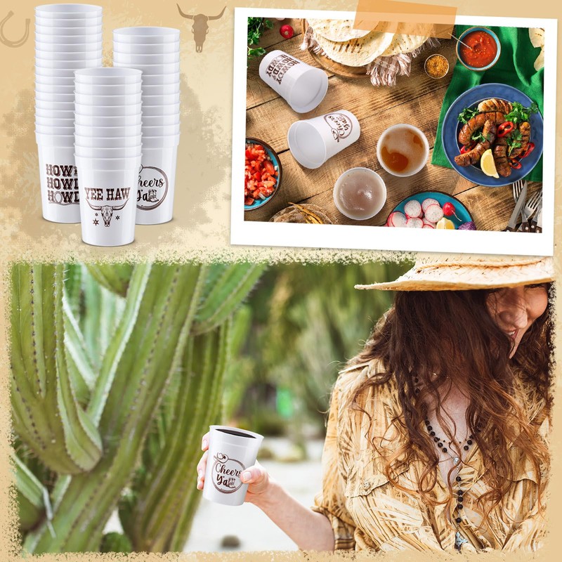 48 Pcs Western Cowboy Disposable Plastic Cups for Party, Cowboy,