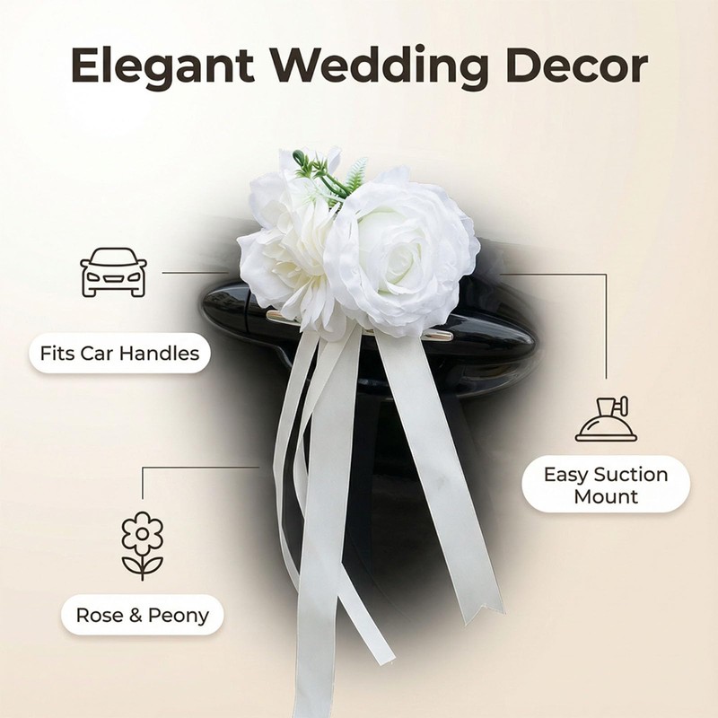Handmade 4 White Dual-Head Wedding Car Decorations – Artifical Flowers,Floral