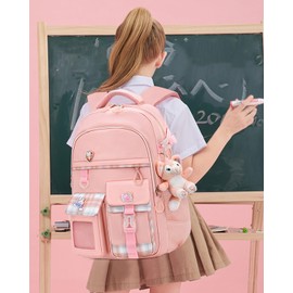 Amythe School Backpack Girls, School Bag Girls, Waterproof Daypacks with Ergonomic Design, Fashionable Leisure Backpack, Teenager Backpack for School or Travel, pink