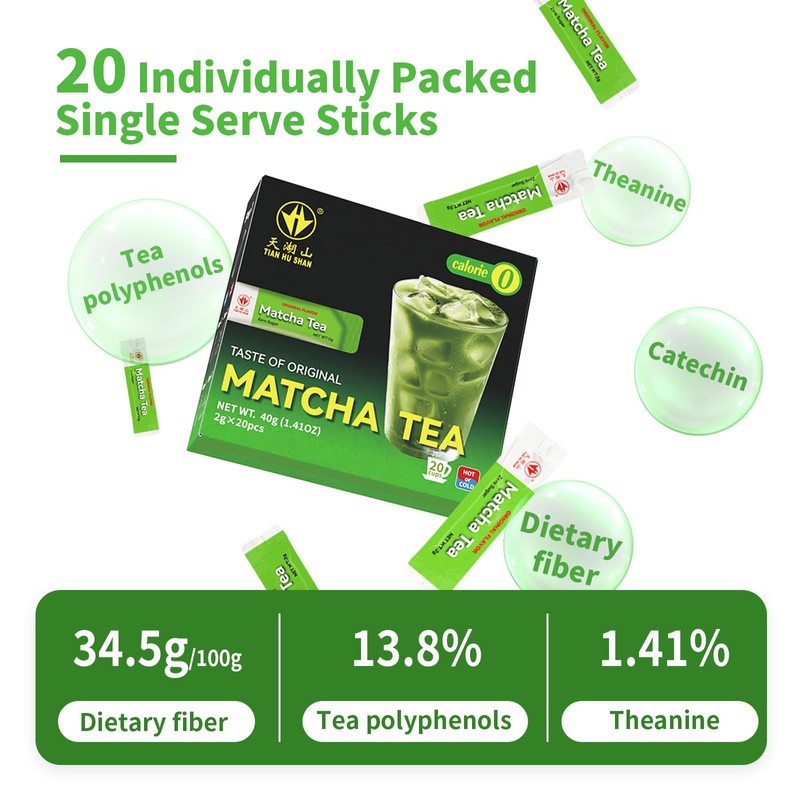 TIAN HU SHAN Matcha Green Tea Sticks, Portable Matcha Powder