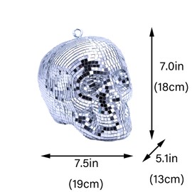Disco-Ball Human Head Skull Decor - Reflective Skull Ornament, Skull Mirror Ball Centerpiece, Skull Disco Centerpiece (Silver)
