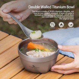 Boundless Voyage Titanium Double Walled Bowl Oatmeal Rice Soup Yogurt Bowl Ultralight Portable Tableware Outdoor Camping Metal Bowl (500ml)