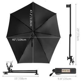 DUOUPA UPF 50+ Beach Umbrella/Sun Shade - Portable Umbrella for Sports & Outdoors - Secure Clamp, 360-Degree Swivel Adjustable Position for Maximum Sun Protection (Silver/Black, L)