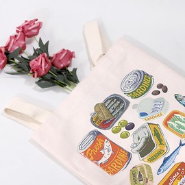 MEIKIUP Tinned Fish Sardine Fish Tote Bag Fish Women Gift Seafood Lover Gift Coastal Grandma Gift Italian Food Lover Gifts (CA Tinned Fish TB)