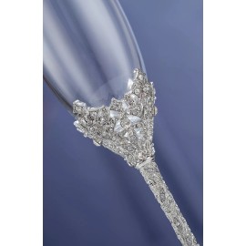 Jozen Gift Champagne Flutes - Crystal Glass Metal Base With Crystal Stones, Set of 2 Toa...