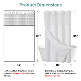eachope Stall White No Hook Waffle Weave Shower Curtain with snap-in Liner Replacement, 230GSM Waterproof Fabric Hotel Shower Curtain Set for Bathroom, Through Mesh Top Window,54Wx80H