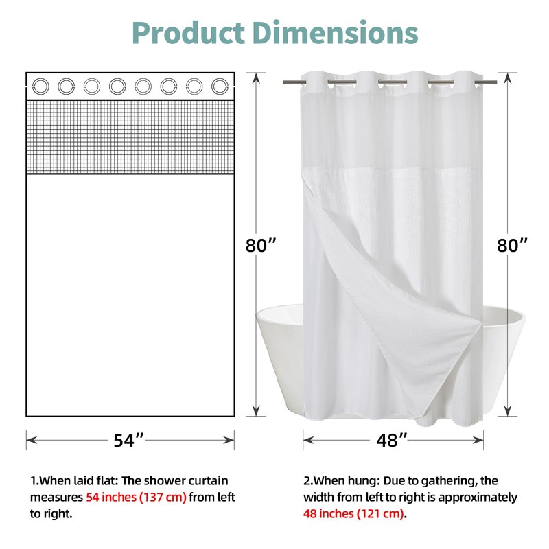 eachope Stall White No Hook Waffle Weave Shower Curtain with