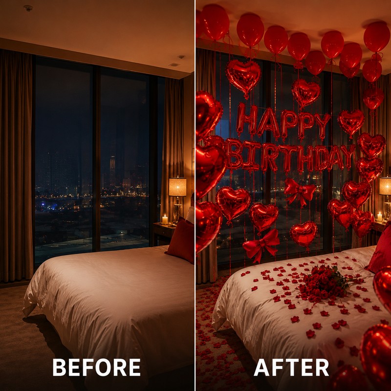 Red Birthday Balloon Set with Heart Foil Balloon - Romantic