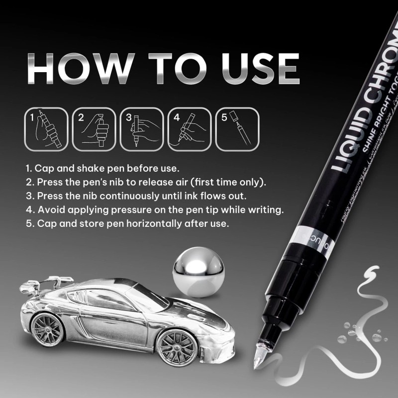 COORIART 3PK Liquid Chrome Markers Permanent Mirror Pens for Plastic