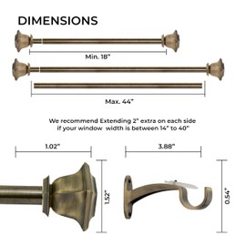 Deco Window Adjustable Curtain Rod for Windows 18 to 44 Inch (Pack of 1) Extendable Heavy Duty 1 Inch Iron Drapery Pole with Finials Wall Mounted French Door Curtain Rods (Brass)