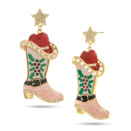 Firopia Christmas Earrings for Women | Western Cowgirl Boot Dangle Earrings for Women | Xmas Earrings Holiday Xmas Party Jewelry Gift