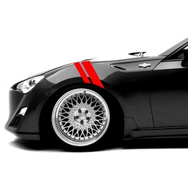 2 and 3 Inch Fender Hash Mark Bars Vinyl Racing Stripes Decals, Fits FR S and TC, Both Sides, Red