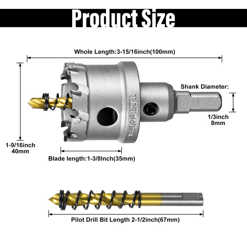 SALI 1-9/16" (40mm) TCT Hole Saw Kit Tungsten Carbide Tipped