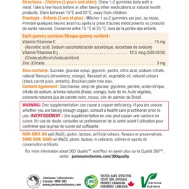 Jamieson Kids Vitamin C + D3 with Zinc Gummies 90 Count, Strawberry & Orange Flavours
