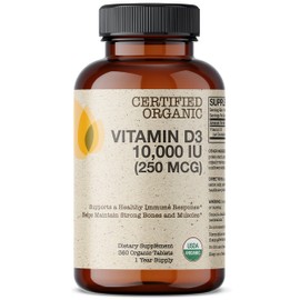 Futurebiotics Vitamin D3 10,000 IU (250 MCG) Supports a Healthy Immune Response, Helps Maintain Strong Bones and Muscles, 360 Organic Tablets