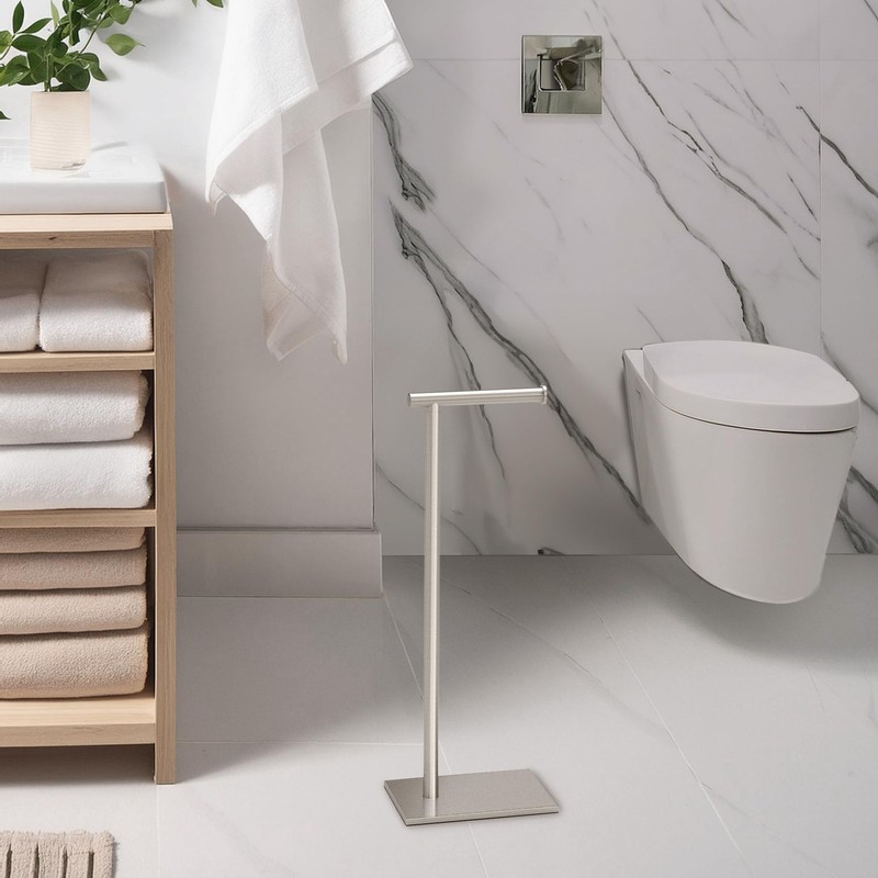 Gatco 1431SN, Modern Rectangle Base Freestanding Toilet Paper Holder, 22.25”,