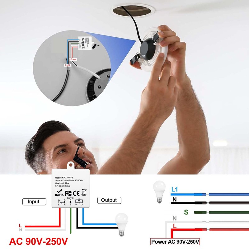 QIACHIP 220 V 230 V Wireless Light Switch, 433 MHz