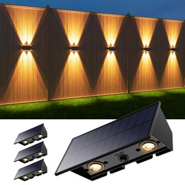 Roopure 4 Pack Warm White Solar Power Fence Wall Light Outside Up and Down