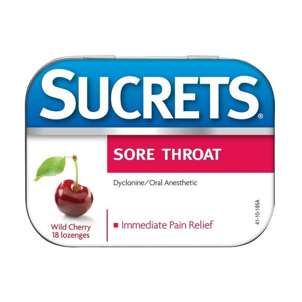 Sucrets Classic Sore Throat Lozenges, Wild Cherry, 18 Count