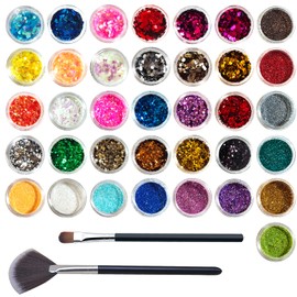 VEGCOO 36 Pots Nail Art Glitter Sequins Powder, 24 Pots Holographic Nail Sequins & 12 Pots Extra Fine Glitter, Chunky Cosmetic Glitter for Body, Face, Eye, Lips, Card Making, Crafting, Scrapbooking