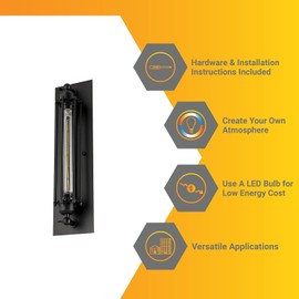 Diodesy- AQF/WP/MB Vintage Industrial Wall Sconce, Tubular Metal Cage Lighting, Farmhouse Rustic Lamp for Bedroom/Headboard/Porch, Matte Black with Antique Style, Medium Base Socket(Bulb Not Included)