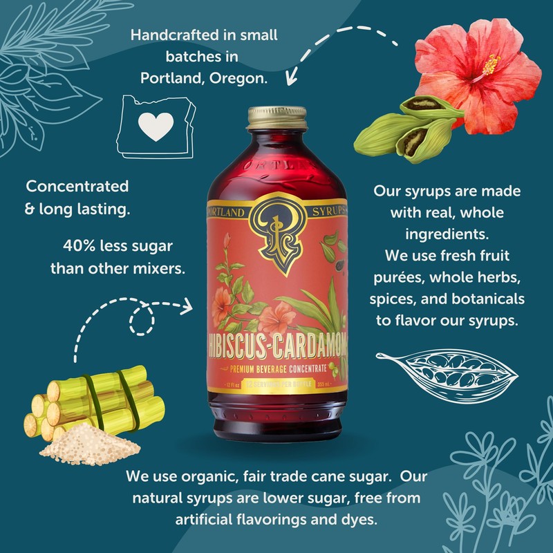 Portland Syrups Hibiscus Cardamom Syrup - Craft Exquisite Cocktails, Mocktails,