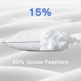 Airensky Goose Down Pillow, Bed Sleeping Hotel Collection Pillows Set of 2 Queen Size, 100% Organic Cotton Fabric, Breathable and Skin-Friendly for Back, Stomach or Side Sleepers (White, 20"x28")