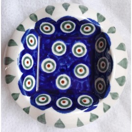 Handgefertigter Keramik-Aschenbecher mit rundem Muster in Blau und Grün, traditionelles Dekor