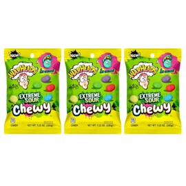 WARHEADS® Extreme Sour Chewy Candy - 7.25 oz Peg Bag - ZHC Collaboration - Assorted Flavors (Watermelon, Lemon, Blue Raspberry, Green Apple, Black Cherry) - Sour Candy - 3 Pack