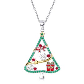 MILACOLATO 925 Sterling Silver Christmas Tree Pendant Necklace for Women Santa Snowflake CZ Crystal Pendant Necklace Christmas Jewellery Gifts with Box