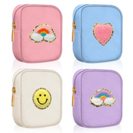 4 Pcs Cute Makeup Bag with Patches, Zippered Makeup Bag, Toilet Bag, Skincare Bag, Wallet, Suitable for Shopping and Traveling