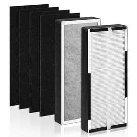 Breshair True HEPA Replacement Filter Compatible with Hunter HP100 & HT100 Medium Tower Air Purifier, fits H-HF100-VP H-PF100 30617 30601, 2 True HEPA + 4 Carbon Pre-Filters, Part# H-HF100