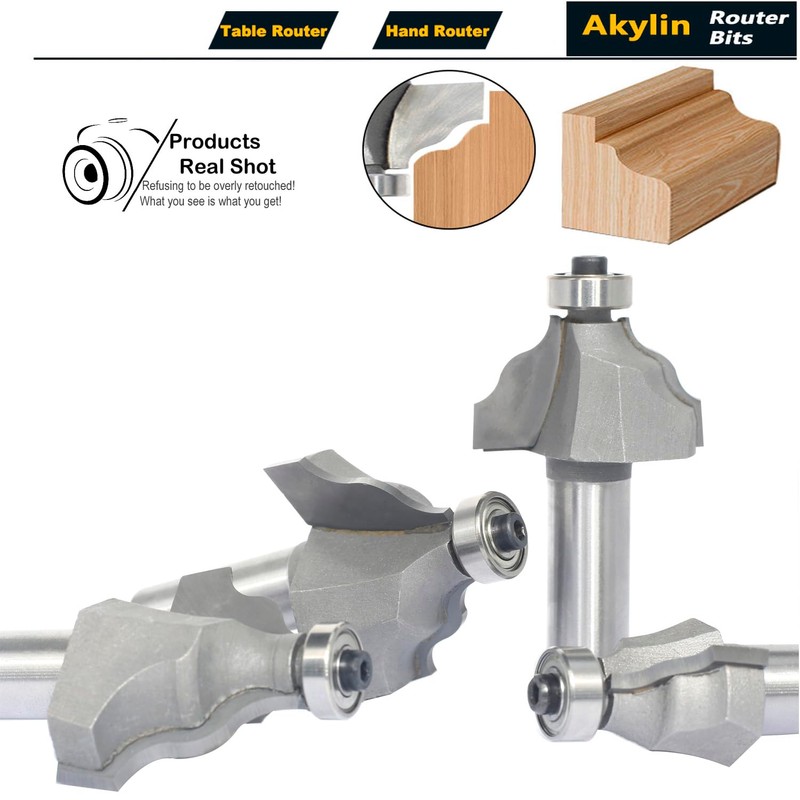 Akylin 4Pcs Wavy Edge Molding Router Bits,1/2" Shank,3/4",7/8",1-1/8",1-1/4" Cutting Height