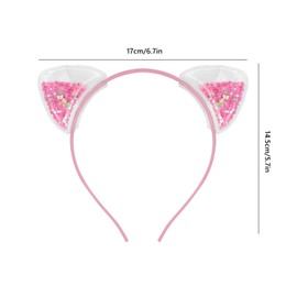 Dohia Cat Ears Headband Transparent Quicksand Sequin Cat Ear Hairbands Cute Headdresses Plastic Headbands ST1-LSFG (Pink)