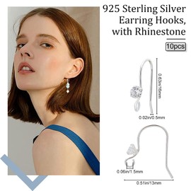 Beebeecraft Pack of 10 925 Sterling Silver Rhinestone French Ear Hooks with Open Hole for Women Girls DIY Earring