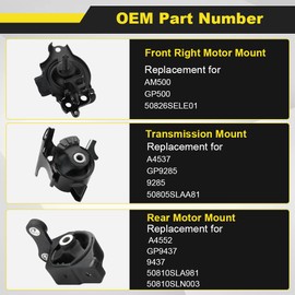 QCESEV 3PCS Engine Motor & Transmission Mount Kit Replacement for AM500 A4537 A4552 9437 9285 Compatible with 2007 2008 Honda Fit L4 1.5L Auto Trans Replacement for 50826SELE01 50805SLAA81 50810SLA981