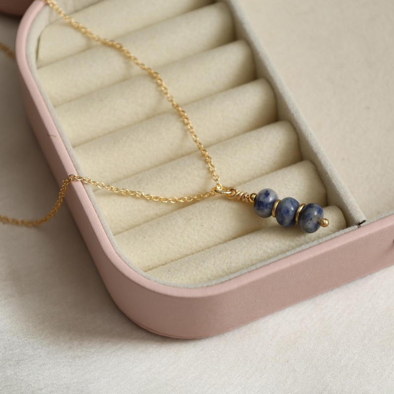 Gempires Denim Sodalite Crystal Necklace Beads Pendant Necklace Minimal and