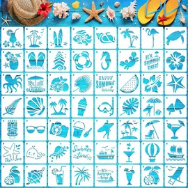 Augshy Beach Stencils, 56 Pack Summer Beach Stencils Wood Hawaiian Ocean Life Stencils for Scrapbooking Drawing Wall Floor Decor DIY Rock Painting Art Projects (3 Inch)